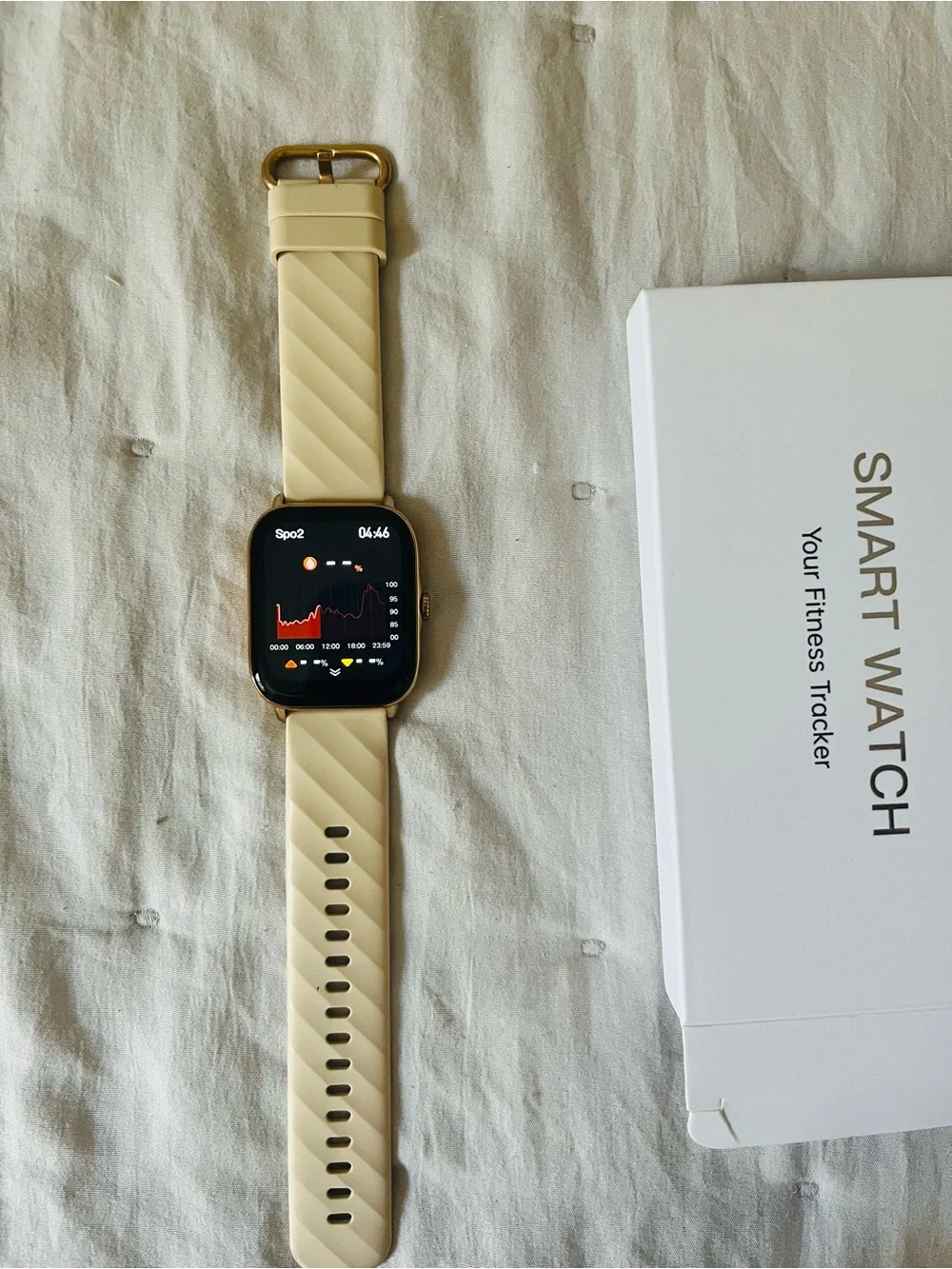 Beige Smart Watch Fitness Tracker with Gold-Tone Case